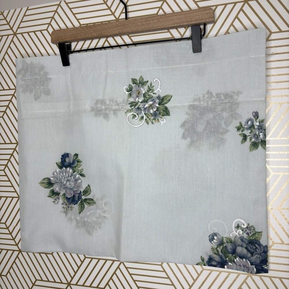 Blueā Sheer Curtains 17"x84" Dainty Floral Rod Pocket Country Vintage 90s Blue 2